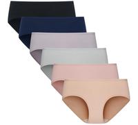 POPKOK Womens Underwear Soft Cotton Hipster Panties Mid Rise Briefs 6 Pack Regular and Plus Size, Black/Navy/Silver Grey/Dusty Pink/Purple/Pink, M
