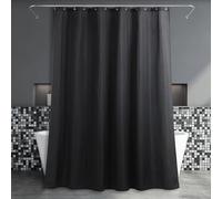 Popkozzi Black Fabric Bathroom Shower Curtain: Anti Mould Mildew Resistant Water Repellent Washable Shower Curtain - Elegant Lightweight Polyester Curtain for Wet Room - 183 x 244cm Drop