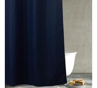 Popkozzi Navy Blue Waffle Shower Curtain: Heavy Duty Textured Fabric Shower Curtain for Bathroom - Water Repellent Washable Thick Polyester Cloth Bath Curtain - 183 x 183cm Drop