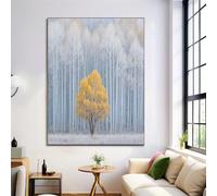 Poplar Forest Print Wall Art Decor for Bathroom Cloakroom, White Yellow Art Canvas Print Poster, Abstract Landscape Pictures Paintings Kitchen Bedroom Decor Murals, 32x47in No Frame