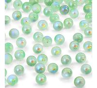 POPLAY 120PCS Glass Marbles, 0.6 Inch Decorative Glass Gem Pebbles Iridescent Light Green Round Beads for Marble Games DIY Christmas Halloween