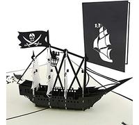 PopLife Black Pirate Ship Pop Up Card for All Occasions - Happy Birthday, Graduation, Congratulations, Retirement, Anniversary, Fathers Day - Treasure Hunters, Ocean Lovers - Folds Flat for Mailing