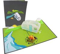 PopLife Camping Trip 3D Pop Up Card - RV Camper Trailer and Campfire Mountain Scene Greeting Card for Father’s Day, Birthday, Anniversary or Retirement - Outdoor Adventure Card for Husband, Dad or Son