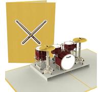 PopLife® Drum Kit 3D Pop Up Card - Musician Birthday Card, Retirement Party, Father's Day, Rock Band Present, Music School Graduation - for Son, for Husband, for Dad, for Grandson, for Drummer