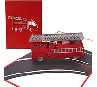 PopLife Fire Engine 3D Pop Up Fathers Day Card - Happy Anniversary Pop Up Card, Birthday Popup, Firemen Gift, Retirement Fire Truck Card - for Dad, for Son, for Father, for Grandfather, for Grandson