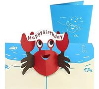PopLife® Happy Red Crab 3D Pop Up Greeting Card for Birthdays - Sea Creatures, Ocean Lovers, Classic Toy - Folds Flat, Perfect for Mailing - Birth Day, Baby Shower
