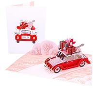 PopLife® Love Bug 3D Pop Up Card - Valentine’s Day & Anniversary Greeting Card with Pink Beetle Car, “Simply Love” Message - Romantic Card for Wife, Girlfriend, Husband