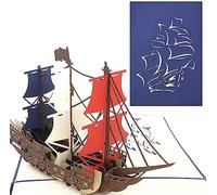 PopLife® Man O' War Ship Pop Up Card for All Occasions - Happy Birthday, Graduation, Congratulations, Retirement, Anniversary, Fathers Day - Boaters, Pirates, Ocean Lovers - Folds Flat for Mailing