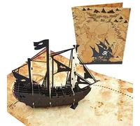 PopLife Pirate Ship & Treasure Map 3D Pop Up Card - Greeting Card for Men, Husband, Son - Birthday, Father’s Day, Graduation, Adventure Party, Nautical & Retirement Gift - Sailing Boat with Skull Flag