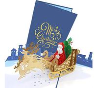 PopLife® Santa's Sleigh and Reindeer Pop Up Christmas Card, Handmade 3D Holiday Greeting, Blank Merry Christmas Note, Small Stocking Present for Friends and Family, Naughty or Nice