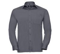 Poplin Easy-Care Long-Sleeved Shirt Russell Collection Grey 4XL