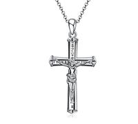 POPLYKE 925 Sterling Silver Crucifix Necklace Cross Jewellery Jesus Pendant Philippians 4:13 I Can Do All The Things Inspirational Necklace Gifts for Women Men 20+2 inch