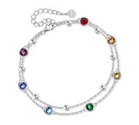 POPLYKE 925 Sterling Silver Crystal Chakra Bracelet Layered Chain Bracelet for Women Crystal Chakra Jewellery