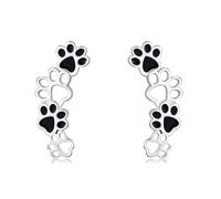 POPLYKE 925 Sterling Silver Paw Print Ear Climber Studs for Women Cat Dog Earrings Black Paw Crawler Cuff Earrings