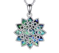 POPLYKE Abalone Shell Lotus Muslim Islamic Religious Pendant Necklace for Men Women Sterling Silver Religious Allah Jewelry Gift