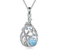 POPLYKE Beach Larimar Jewelry for Women Sterling Silver Starfish Necklace