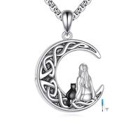 POPLYKE Black Cat Urn Necklace for Ashes 925 Sterling Silver Celtic Moon Cremation Jewellery Women 20+2" Necklace