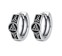 POPLYKE Black Celtic Knot Hoop Earrings Sterling Silver Viking Small Vintage Gothic Punk Rock Hoop Earrings Celtic Jewelry for Men