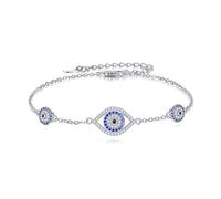 POPLYKE Blue Evil Eyes Link Bracelet Sterling Silver Adjustable Chain Third Evil Eye Jewellery for Women