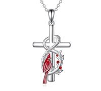 POPLYKE Cardinal Necklace for Women Sterling Silvre Cross Necklace Red Cardinal Pandant Jewelry Gift for Girls (Cardinal)