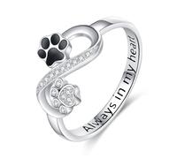 POPLYKE Cat Paw Print Ring 925 Sterling Silver Dog Infinity Puppy Pet Claw Rings for Women Always in My Heart Animal Family Jewellery, 8, Sterling Silver, Cubic Zirconia