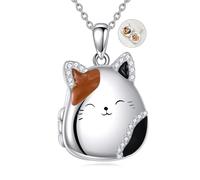 POPLYKE Cat Photo Locket Pendant Necklace Charm Sterling Silver Memory Photo Holder Jewelry Gift for Women for Pet Lover