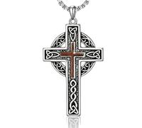 POPLYKE Celtic Cross Necklace for Men Women 925 Sterling Silver Celtic Knot Pendant Irish Knot Crucifix Wooden Jewellery for Men Women