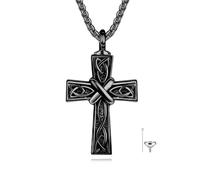 POPLYKE Celtic Cross Urn Necklace Sterling Silver Celtic Knot Ashes Pendant Cross Cremation Jewelry for Women Men