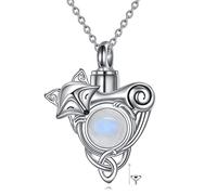 POPLYKE Celtic Fox Anhänger Halskette/Urne Halskette für Asche Vintage Tier Mondstein Schmuck für Frauen Geschenk