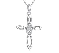POPLYKE Celtic Knot Cross Pendant Necklace 925 Sterling Silver Religious Irish Infinity Irish Celtics Necklace Jewellery for Women