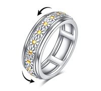POPLYKE Daisy Flower Anxiety Spinner Rings Sterling Silver Daisy Rotatable Mood Rings for Women Relieve Stress Gift Jewellery Size 7