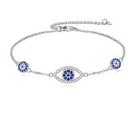 POPLYKE Evil Eye Bracelet Sterling Silver Blue Cubic Zirconia Chain Adjustable Third Evil Eye Jewellery for Women