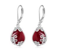 POPLYKE Garnet Earrings Sterling Silver Teardrop Garnet Filigree Dangle Earrings Leverback Jewellery Gifts for Women