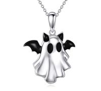 POPLYKE Ghost Necklace Bat Necklace Sterling Silver Bat necklace Halloween Necklace Spooky necklace Witch necklace Halloween Birthday Christmas Jewelry for Women