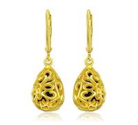 POPLYKE Gold Plated Black Onyx Stone Filigree Teardrop Drop Dangle Earrings Sterling Silver Black Tourmaline Leverback Earrings Jewelry Gifts for Women