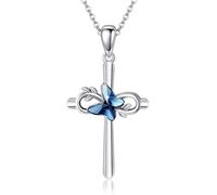 POPLYKE Infinity Cross Necklace for Women Sterling Silver Butterfly Crystal Pendant Necklaces Jewellery Gift for Women Wife