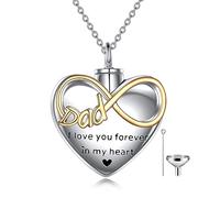 POPLYKE Infinity Heart Dad Urn Necklace for Ashes for Women Sterling Silver Cremation Jewellery for Men
