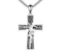 POPLYKE Jesus Crucifix Necklace Men 925 Sterling Silver Jesus of Nazareth Celtic Knot Necklace Religious Jewellery for Women Men 22"+2" Chain