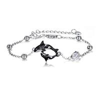 POPLYKE Killer Whale Bracelet Sterling Silver Orca Heart CZ Beaded Adjustable Bracelets Ocean Jewellery Gifts for Women