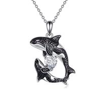 POPLYKE Killer Whale Orca Heart CZ Necklace Sterling Silver Ocean Jewelry for Women Gifts for Mom Daughter Mothers Day