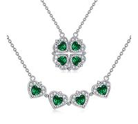 POPLYKE Lucky Four Leaf Clover Necklace Sterling Silver Green Four Leaf Clover Pendant Magnetic Folding Heart Love Jewellery Gifts for Women