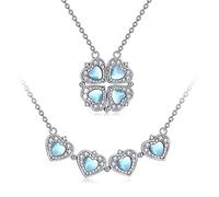 POPLYKE Lucky Four Leaf Clover Necklace Sterling Silver Moonstone Magnetic Folding Heart Love Pendant 4 Leaf Clover Jewellery Gifts for Women