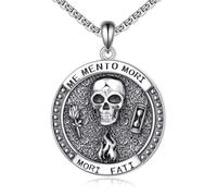 POPLYKE Memento Mori Necklace Sterling Silver Skull Necklace Memento Mori Pandant Jewelry Gift For Men Women Boy Girls