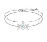 POPLYKE Moon and Stars anklet 925 Sterling Silver Elegant Foot Chain Beads Charm Boho Beach Jewellery Double Layer Anklets Bracelet for Women