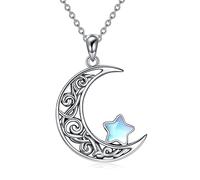 POPLYKE Moon Star Moonstone Necklace for Women Sterling Silver Crescent Pendant Irish Jewelry Gifts for Girl Mother Daughter Sister