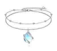 POPLYKE Moonstone Anklets 925 Sterling Silver Anklets Bracelets for Women Double Layered Ankle Chain Foot Jewellery Gifts for Women Mom