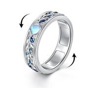 POPLYKE Moonstone Fidget Anxiety Rings for Women 925 Sterling Silver Leaf Ring Worry Vine Spinner Rings Anti Stress Mood Rings Gifts Band Wide 7#