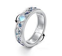 POPLYKE Moonstone Fidget Anxiety Rings for Women 925 Sterling Silver Leaf Ring Worry Vine Spinner Rings Anti Stress Mood Rings Gifts Band Wide 6#