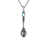 POPLYKE Moonstone Spoon Necklace Sterling Silver Mini Teaspoon Pendant Necklace for Women Men Jewelry Gifts