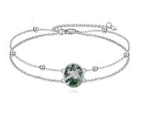 POPLYKE Moss Agate Bracelet for Women Sterling Silver Oval Bracelet Beach Jewelry Gift for Women (moss agate-oval)